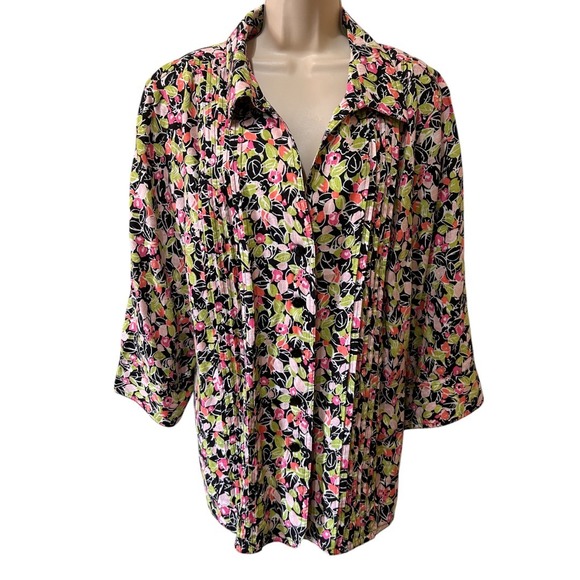Kim Rogers‎ Floral Print Pleated Button Down Shirt 3X - Picture 1 of 5